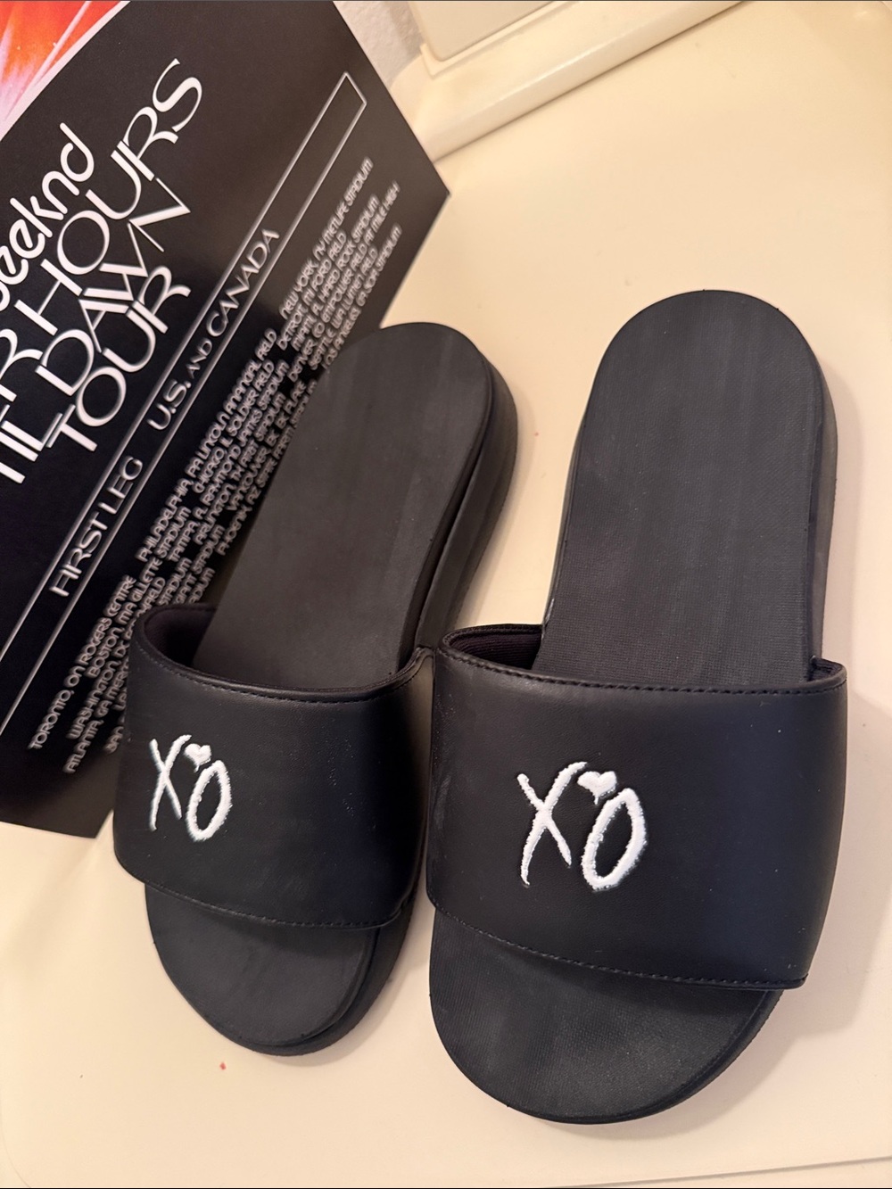 Black XO Embroidered Slide Sandals